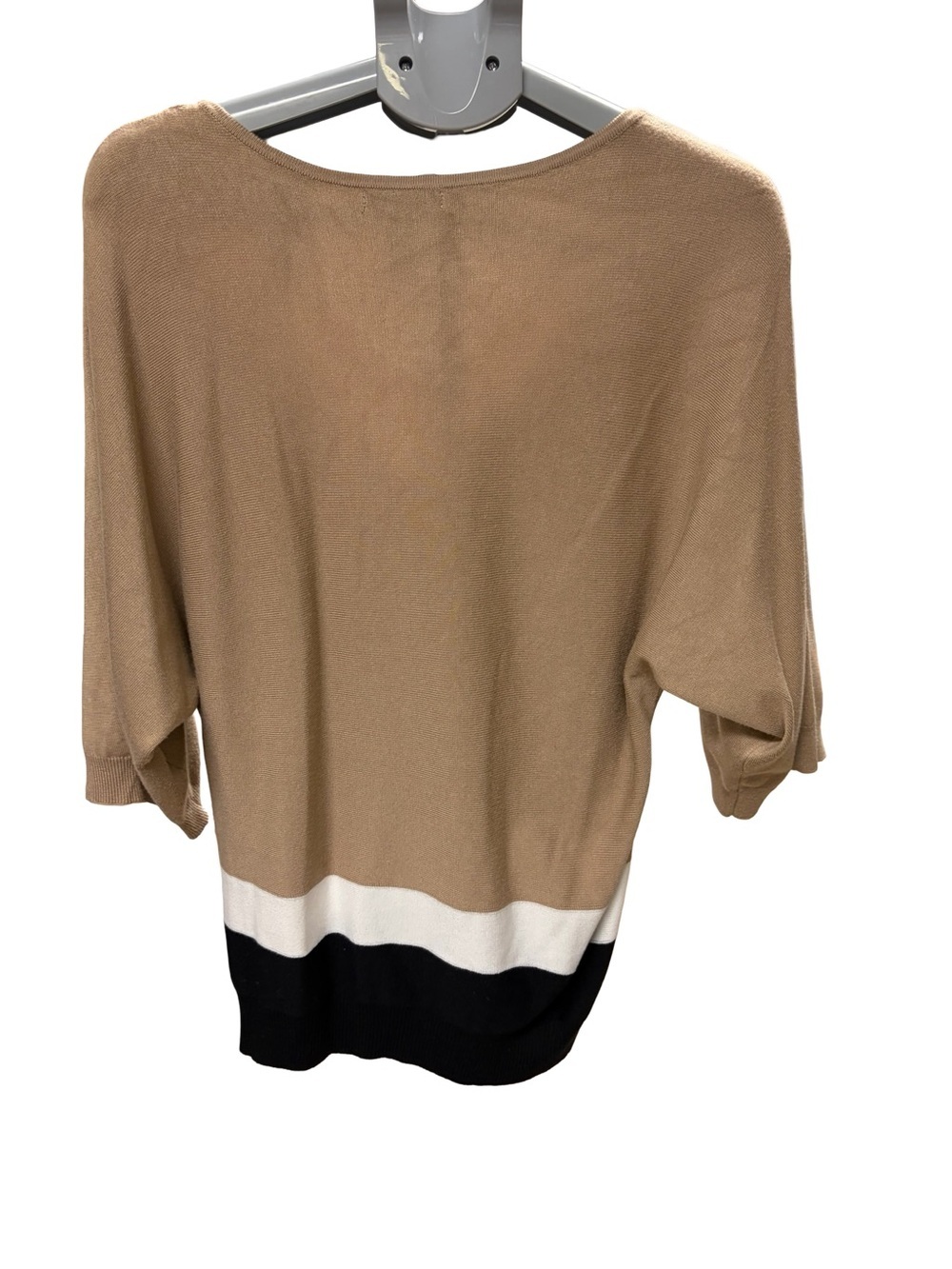 Lightweight Tan V-Neck Sweater with Black & White Trim - Picture 3 of 4